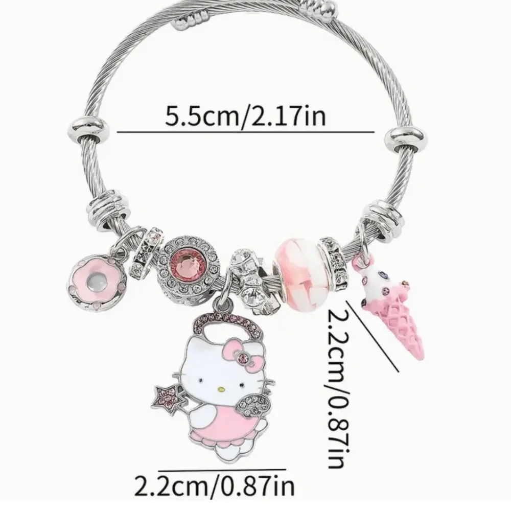 Sanrio Hello Kitty 2pcs Jewelry Set - Chic Pink Rhinestone Necklace & Bracelet,